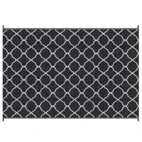 Outsunny Reversible Outdoor Rug, Plastic Straw Mat w/ Carry Bag Ground Stakes for Garden RV Picnic Beach Camping 182x274cm Black(m-1)