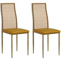 HOMCOM Juego de 2 Sillas de Comedor con Respaldo de Ratán PE Asiento Tapizado de Cuero PU y Patas de Acero 40x50x97 cm Ocre(m-1)