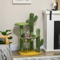 PawHut 82cm Chenille Cactus Cat Tree with Scratching Post, Hammock, Green(m-2)