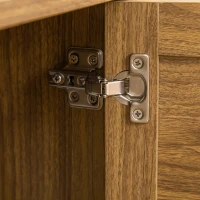 HOMCOM Scrivania in Legno con Ripiano e Armadietto con Anta in Rattan Stile Boho, 110x48x76cm, Noce(m-9)