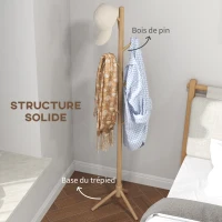HOMCOM Portemanteau sur pied en bois portant à vêtements vestiaire 8 patères 40 x 40 x 165 cm naturel(m-5)