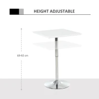 HOMCOM Square Height Adjustable Bar Table Counter Pub Desk with Metal Base for Home Bar, Dining Room, Kitchen, White(m-4)
