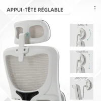 Vinsetto Fauteuil de bureau pivotant 360° avec appui-tête réglable et support lombaire - hauteur d'assise réglable gris(m-7)