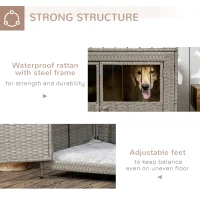 PawHut Wicker Dog Cage, Dog Crate with Lockable Door and Soft Washable Cushion for Medium to Large Sized Dogs, 85 x 61 x 70 cm, Grey(m-7)