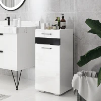 kleankin Mobiletto Bagno in MDF con Cassetto e Armadietto con Ripiano Interno Regolabile, 37x32.5x79 cm, Bianco(m-7)