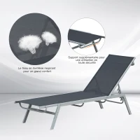 Outsunny Bain de Soleil transat - Chaise Longue - Design Contemporain - Dossier inclinable Multi-Positions - métal époxy textilène Noir - dim. 170 x 58 x 97 cm(m-6)