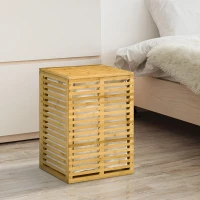 HOMCOM Cesto Portabiancheria in Bambù con Coperchio e Sacca in Poliestere Removibile e Lavabile, 44x37x62.5 cm, color Legno(m-2)