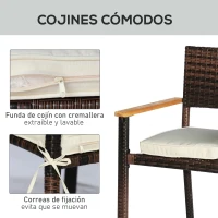 Outsunny Conjunto de Ratán Sintético para Jardín Juego de Mesa y 6 Sillas para Exterior 150x90x74cm y 50x55x88cm Marrón(m-7)