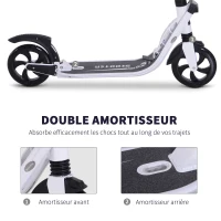 HOMCOM Trottinette pliable pour adultes enfants dolescents à partir 14 ans hauteur guidon réglable double système d'absorption des chocs roues PU alu dim. 94 x 38 x 95-105 cm blanc(m-5)