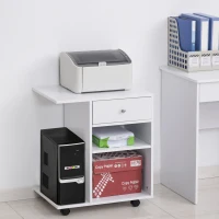 Vinsetto Support d'imprimante organiseur bureau caisson 2 niches tiroir espace CPU + grand plateau panneaux particules blanc(m-2)