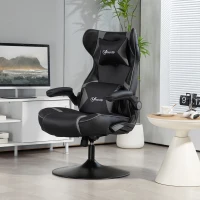 Vinsetto Gaming Stuhl mit Schaukelfunktion und Lautsprecher, Lenden- und Nackenstütze, für Spielzimmer, Kunstleder, Grau+Schwarz(m-2)