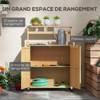 Outsunny Table de rempotage table de jardinage avec placard et étagères et plateau patins antidérapants en bois sapin jaune(m-5)