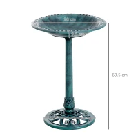 Outsunny Garden Bird Bath Outdoor Decrative Garden Feeder Stand with Scallop-like Pattern, Time-Worn Finish, 50cm, Green(m-3)