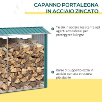 Outsunny Legnaia con Struttura in Acciaio Galvanizzato e Base rialzata, 240x 86x160cm, Verde(m-4)