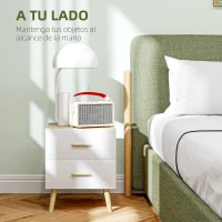 HOMCOM Mesitas de Noche de 2 Piezas con Cajones y Asas de Bambú Mesas Auxiliares para Salón Dormitorio Roble(m-4)