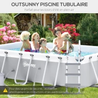 Outsunny Piscine rectangulaire hors-sol tubulaire avec échelle, pompe et filtre, acier et PVC - 425L x 230l x 101H cm, gris(m-7)