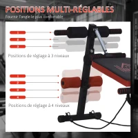 HOMCOM Banc de musculation pliable appareil à abdo hauteur réglable 135L x 48l x 61-68H cm 2 bandes de résistances + ressort central traction acier noir rouge(m-8)