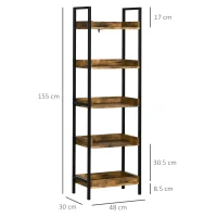 HOMCOM Libreria Stile Industriale a 5 Ripiani in Legno e Metallo, 48x30x155cm, Marrone Rustico(m-3)