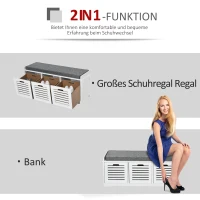 HOMCOM Schuhbank Schuhregal 3 Schubladen Schuhständer Sitzbank Schuhschrank Multifunktion Weiß 108x35x43 cm(m-4)