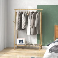 HOMCOM Garderobenständer mit Schuhablage, Hutablage, Bambusrahmen, 110x42x152cm, Natur(m-2)