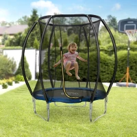 HOMCOM Trampolino Elastico Fitness Blu a 36 Molle per Adulti e Bambini con Rete di Protezione e 3 Gambe a U, Ø225x235 cm(m-2)