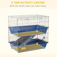 PawHut Double Tier Small Animal Cage Rabbit Chinchillas Cage w/ Ramp Food Dish Water Bottle Deep Trays Pet Home 72 x 44 x 67 cm(m-6)