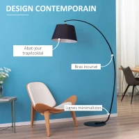 HOMCOM Lampadaire à arc design contemporain lampe arceau moderne douille E27 40 W interrupteur à pédale inclus abat-jour tissu base ronde métal 100 x 43 x 177 cm marron et gris(m-4)