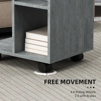 HOMCOM C-Shape End Table Unique Storage Unit w/ 2 Shelves 4 Wheels Freestanding Home Office Furniture Cabinet Square Studio Grey(m-6)
