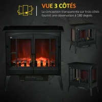 HOMCOM Cheminée électrique sur pieds effet poêle à bois avec LED thermostat 1000/2000W anti surchauffe - noir(m-4)