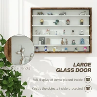 HOMCOM 5-Tier Wall Display Shelf Unit Cabinet w/ 4 Adjustable Shelves Glass Doors Home Office Ornaments 60x80cm Rustic brown(m-5)