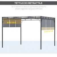 Outsunny Gazebo a Pergola 3x3m in Acciaio con Tettuccio Scorrevole e 8 Picchetti Inclusi(m-5)