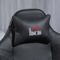 HOMCOM Gamingsessel, Massagefunktion, neigbare Lehne, Fußstütze, bis 120 kg, Stahlrahmen, Kunstleder, Schwarz(m-7)