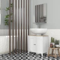 kleankin Mueble para Debajo del Lavabo Armario Bajo con 2 Puertas y Estante Ajustable Estilo Moderno 60x30x60 cm Blanco(m-8)