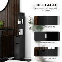 kleankin Colonna Bagno con 2 Ripiani e 2 Armadietti, Mobile Alto Salvaspazio 15.2x29.8x118 cm, Nero(m-5)