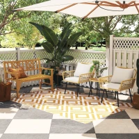 Outsunny Juego de 3 Piezas Sillas y Mesa de Ratán PE con 2 Sillas 1 Mesa de Centro Redonda y Cojines para Terraza Balcón Natural(m-8)