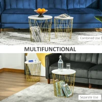 HOMCOM Set of 2 Nesting Side Tables with Storage, Round End Tables Coffee Tables with Steel Frame and Removable Round Top, for Living Room, bedroom, office, White(m-6)