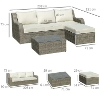 Outsunny Polyrattan Gartenmöbel Set für 3 Personen Gartengarnitur mit Beistelltisch Kissen Aluminium Hellgrau+Beige(m-3)