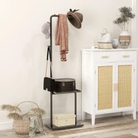 HOMCOM Garderobenständer, Kleiderstange mit Stoppern, 3 Haken, Ablagefach, Kunststeinsockel, Schwarz(m-2)