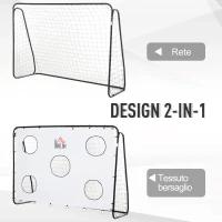 HOMCOM Porta da Calcio per Bambini e Adulti con Rete in PE, in Metallo e Oxford, Bianco e Nero, 240x88x171.5cm(m-4)