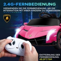 HOMCOM Elektro Kinderauto, lizenzierter Lamborghini Veneno, 3-7 km/h, Flügeltüren, Musikplayer, Fernsteuerung, pink(m-5)