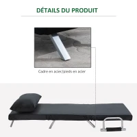 HOMCOM Fauteuil chauffeuse canapé-lit Convertible 1 Place déhoussable Grand Confort Coussin Pieds accoudoirs métal suède Noir(m-7)