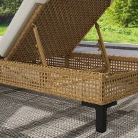 Outsunny Polyrattan Sonnenliege Gartenliege mit Kissen 3-stufig verstellbar Rattanliege Gartenmöbel Liege Stahl Natur 65 x 200 x 31 cm(m-9)