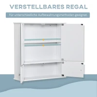 kleankin Spiegelschrank Badezimmerschrank Badschrank Hängeschrank Badmöbel Wandschrank Mehrzweckschrank mit Regale Glas Weiß 55 x 17,5 x 60 cm(m-5)