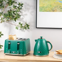 HOMCOM Kettle and Toaster Set, 1.7L 3000W Fast Boil Jug Kettle with Auto Shut Off, 4 Slice Toaster with 7 Level Browning Controls & Crumb Tray, UK Otter Thermostat, Green(m-10)