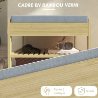 HOMCOM Banc meuble à chaussures pour entrée avec 2 étagères à lattes en bambou et 1 tiroir 55 x 35 x 46 cm naturel(m-6)
