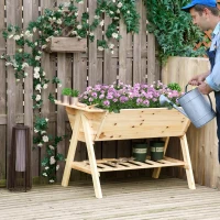 Outsunny Hochbeet Pflanzkasten Blumenkasten Blumentopf mit Abflusslöchern Vliesstoff Tannenholz Natur 129 x 78,5 x 82,5 cm(m-2)