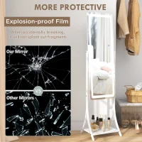 HOMCOM Free Standing Dressing Mirror with LED Lights, Full Length Mirror with 3 Temperature Colours and Storage Shelf(m-8)