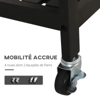 HOMCOM Chariot de Service desserte de Cuisine Table roulantes avec étagère rangement bouteille 60L x 40l x 85H cm Plateau en Acier INOX. Noir(m-5)
