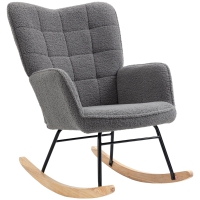 HOMCOM Fauteuil à bascule rocking chair revêtement effet laine bouclée, structure en acier 71 x 98 x 101 cm Gris foncé