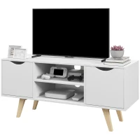 HOMCOM Mueble para Televisores de 50 Pulgadas con 2 Puertas 2 Estantes Abiertos y Patas de Madera 110x39x50 cm Blanco(m-10)